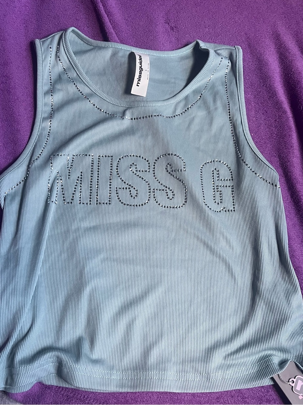 Missguided Light Blue Ribbed Logo Tank - Picture 2 of 6